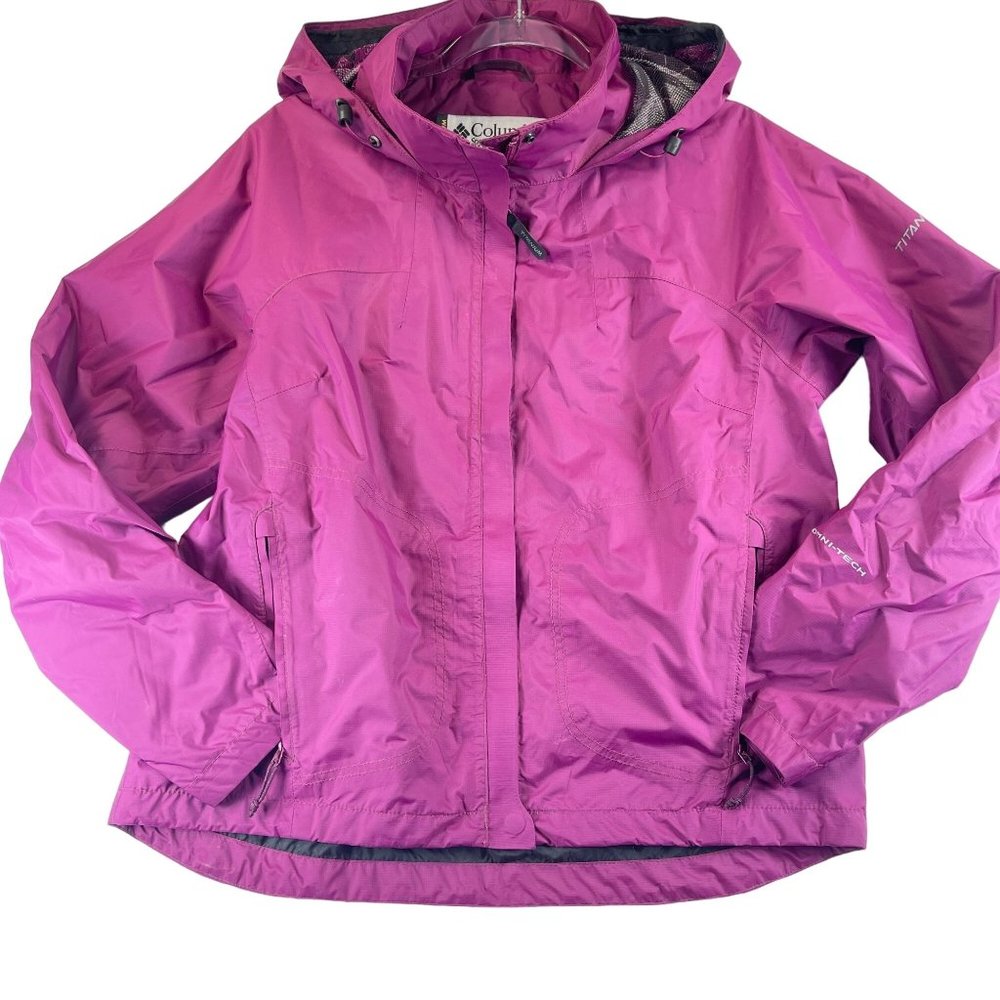 COLUMBIA Womens L Waterproof Jacket Berry Purple Lightweight Full Zip Hooded